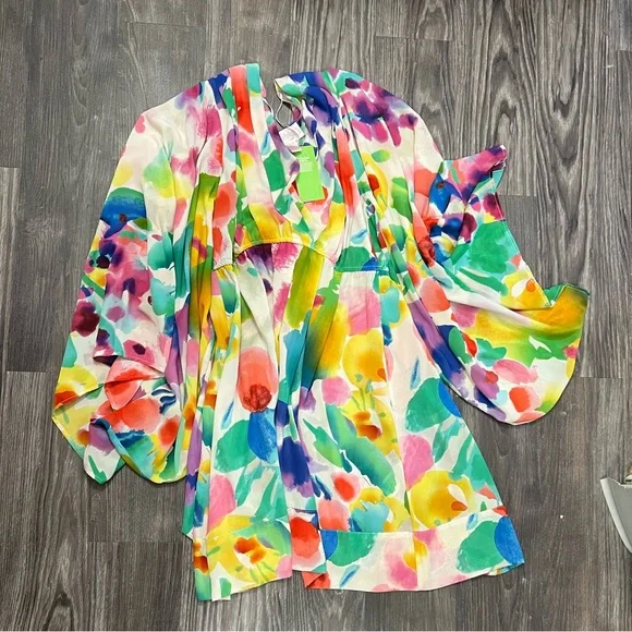 NWT H&M watercolor rainbow billow sleeve mini dress - Picture 3 of 8